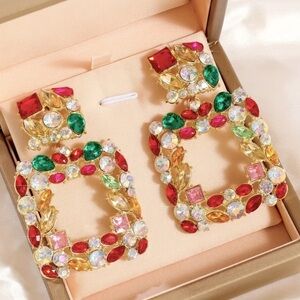 Elegant Multicolor Crystal Earrings. Luxury Colourful statement earrings
